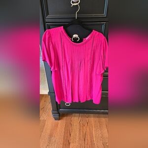 Knox Rose Pink Pleated Short Sleeve Blouse